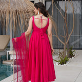 Magenta Pink Chanderi Solid Anarkali Set
