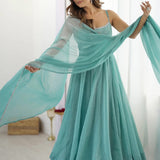 Pastel Blue Silk Embroidered Anarkali Set