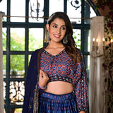 Royal Blue Satin Printed Lehenga Set