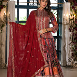 Maroon Satin Printed Lehenga Set