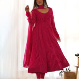Rani Pink Georgette Leheriya Printed Anarkali Set