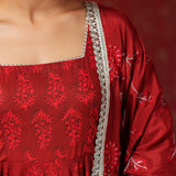 Maroon Cotton Floral Printed Anarkali Set