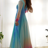 Pale Blue Georgette Ombre Dye Anarkali Set