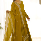 Bright Mehndi Chanderi Solid Pattern Anarkali Set