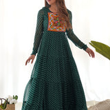 Pine Green Chanderi Leheriya Printed Anarkali Set