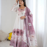 Snow White Organza Floral Printed Anarkali Set