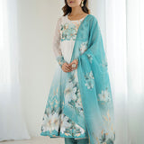 Daisy White Organza Floral Printed Anarkali Set