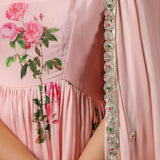 Soft Pink Chinon Floral Printed Anarkali Set
