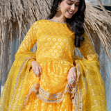 Bright Canary Yellow Brasso Printed Skirt Set