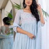 Pastel Sky Blue Georgette Embroidered Anarkali Set