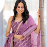 Lavender Haze Rayon Embroidered Kurti Set