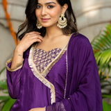 Violet Uppada Silk Solid Kurti Set