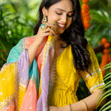 Lemon Yellow Uppada Silk Solid Anarkali Set