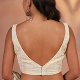 Soft Beige Thread Embroidered Organza Saree