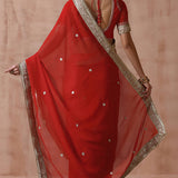 Crimson Red Georgette Embroidered Saree