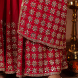 Red Georgette Embroidered Indo-Western Choli Set