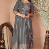 Cloudy Gray Rayon Gota Work Anarkali Set