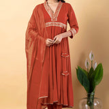 Chestnut Red Rayon Gota Work Anarkali Set