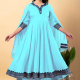 Electric Blue Rayon Gotta Work Anarkali Set