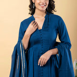 Dark Cerulean Blue Rayon Gota Work Anarkali Set