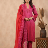 Deep Pink Russian Silk Solid Kurti Set