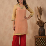 Pastel Orange Organza Subtle Embroidered Kurti Set