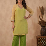 Pastel Green Organza Subtle Embroidered Kurti Set