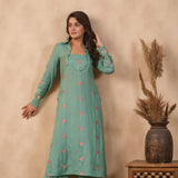 Bright Persian Green Santoon Embroidered Kurti Set