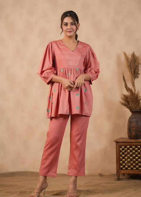 <img> Rose Pink Santoon Co-Ord Set