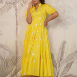 Bright Yellow Santoon Embroidered Dress