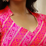 Pink And Yellow Brocade Bandhani Printed Sharara Set