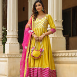 Old Golden Yellow Cotton Silk Gotta Work Anarkali Set