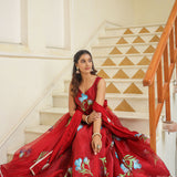 Valentia Red Organza Floral Printed Anarkali Set