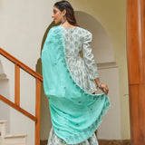 Fountain Blue Cotton Printed Gharara Set