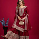 Maroon Embroidered Silk Floral Sharara Set