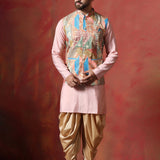 Soft Pink Cotton Blend Kurta Set With Nehru Jacket