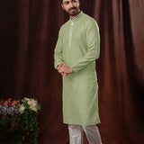 Pista Silk Kurta Set With Embroidery Work