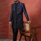 Black Jacquard Solid Sherwani Set