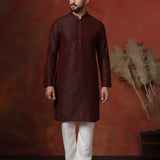 Aubergine Brown Solid Dupion Kurta Set