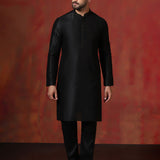 Black Solid Dupion Kurta Set