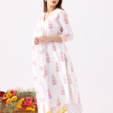 Ivory Cotton A-Line Block Printed Kurta And Palazzo Set
