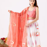 Foil Print Pink Chanderi Lehenga Set