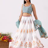 Foil Print Aqua Blue Chanderi Lehenga Set