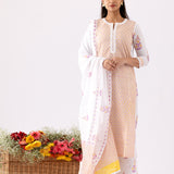 Yellow Block Printed Ivory Straight Kurta And Palazzo Set