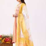 Block Print Cotton Yellow Anarkali With Palazzo Set