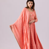Pink Georgette Anarkali Set With Dupatta