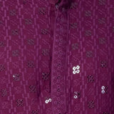 Purple Cotton Silk Embroidered Kurta Set