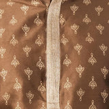 Brown Printed Dupion Silk Kurta Set