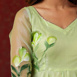 Soft Green Organza Floral Printed Anarkali Set