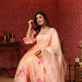 Peach Chanderi Floral Printed Anarkali Set